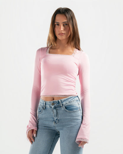 PINK SQUARE LACE TOP