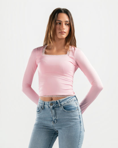 PINK SQUARE LACE TOP