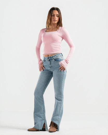 PINK SQUARE LACE TOP