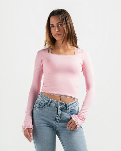 PINK SQUARE LACE TOP
