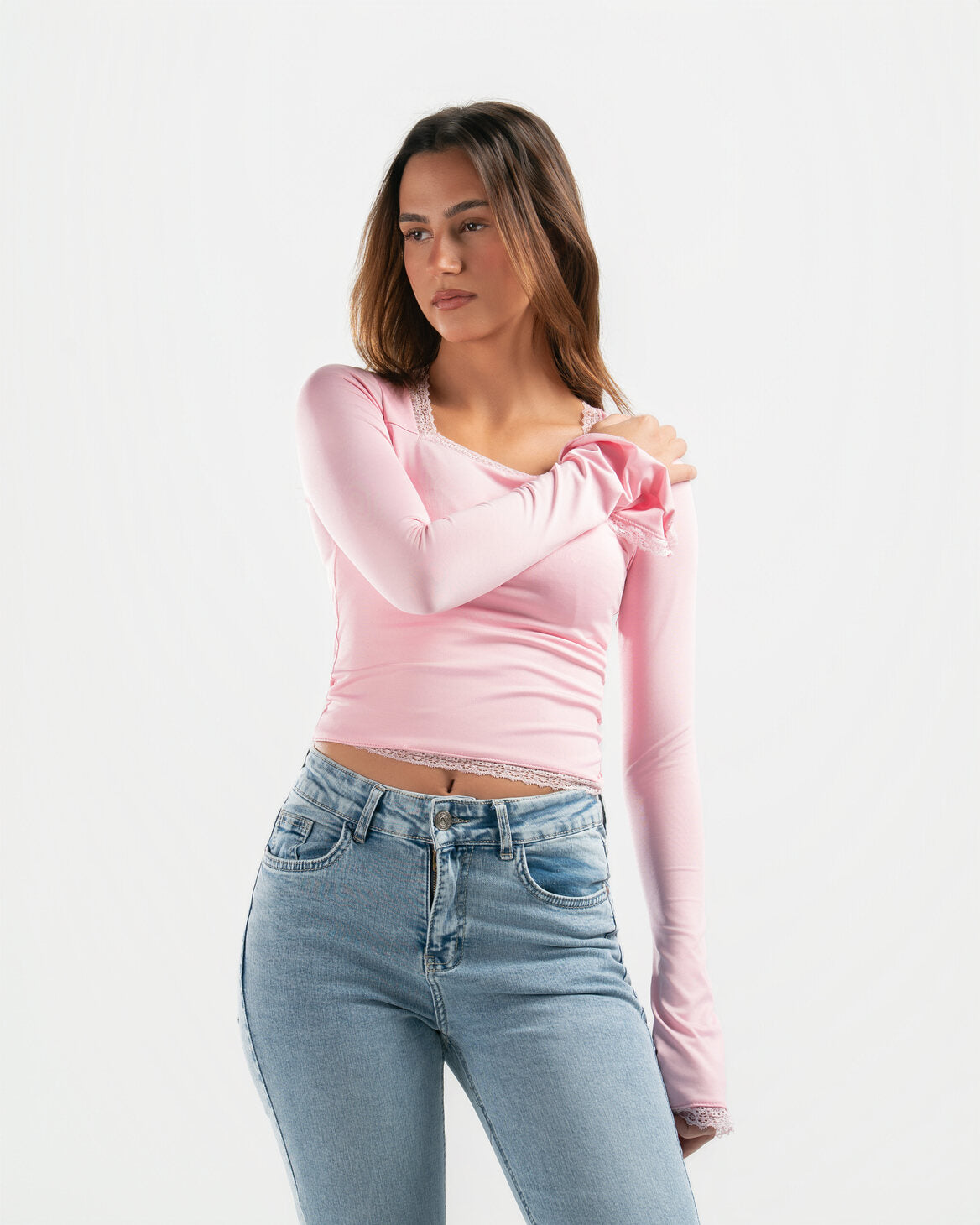 PINK SQUARE LACE TOP