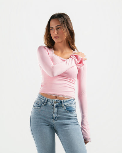 PINK SQUARE LACE TOP