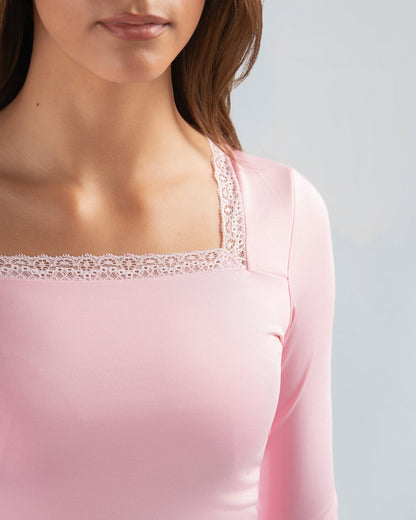 PINK SQUARE LACE TOP