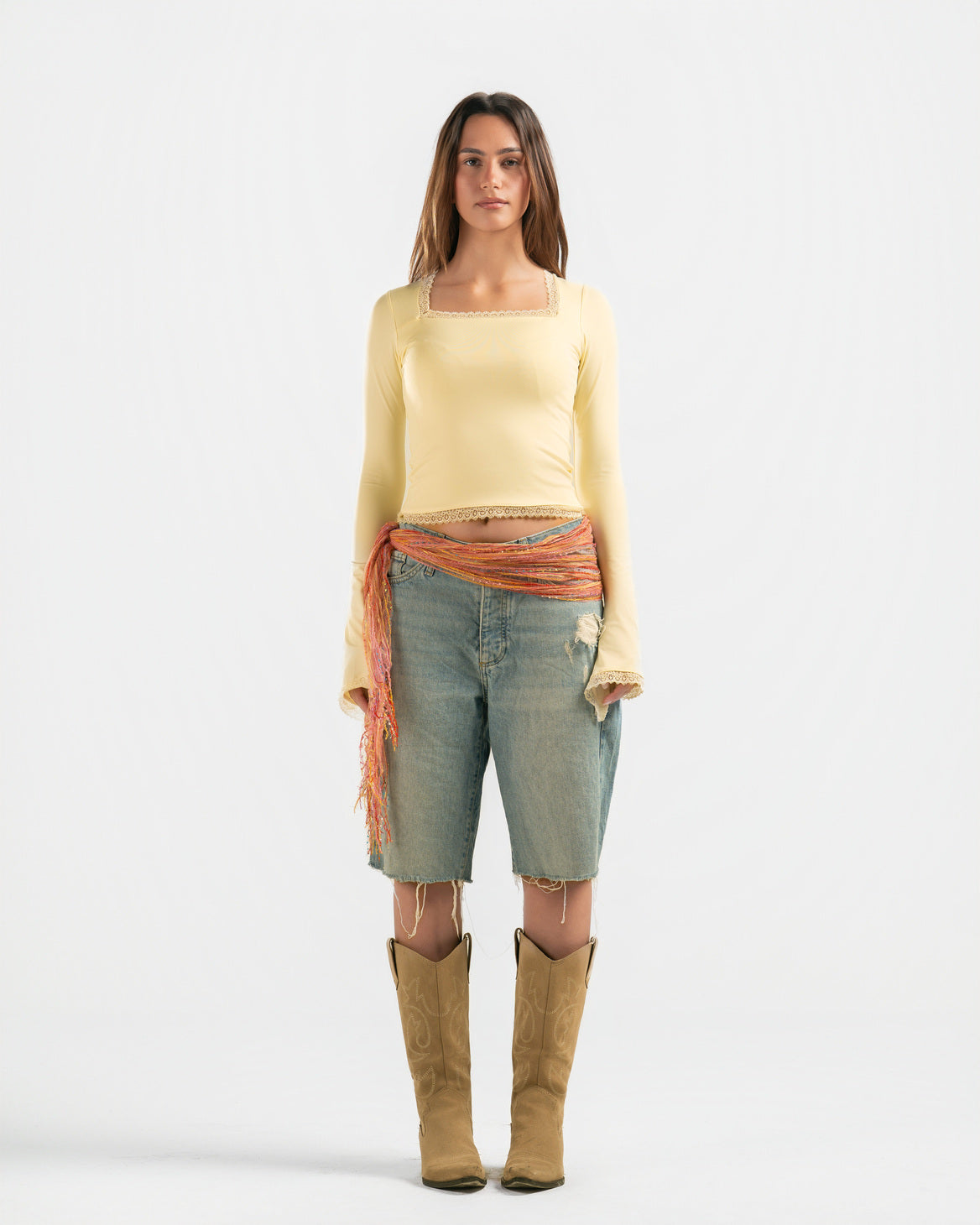 BUTTER YELLOW SQUARE LACE TOP