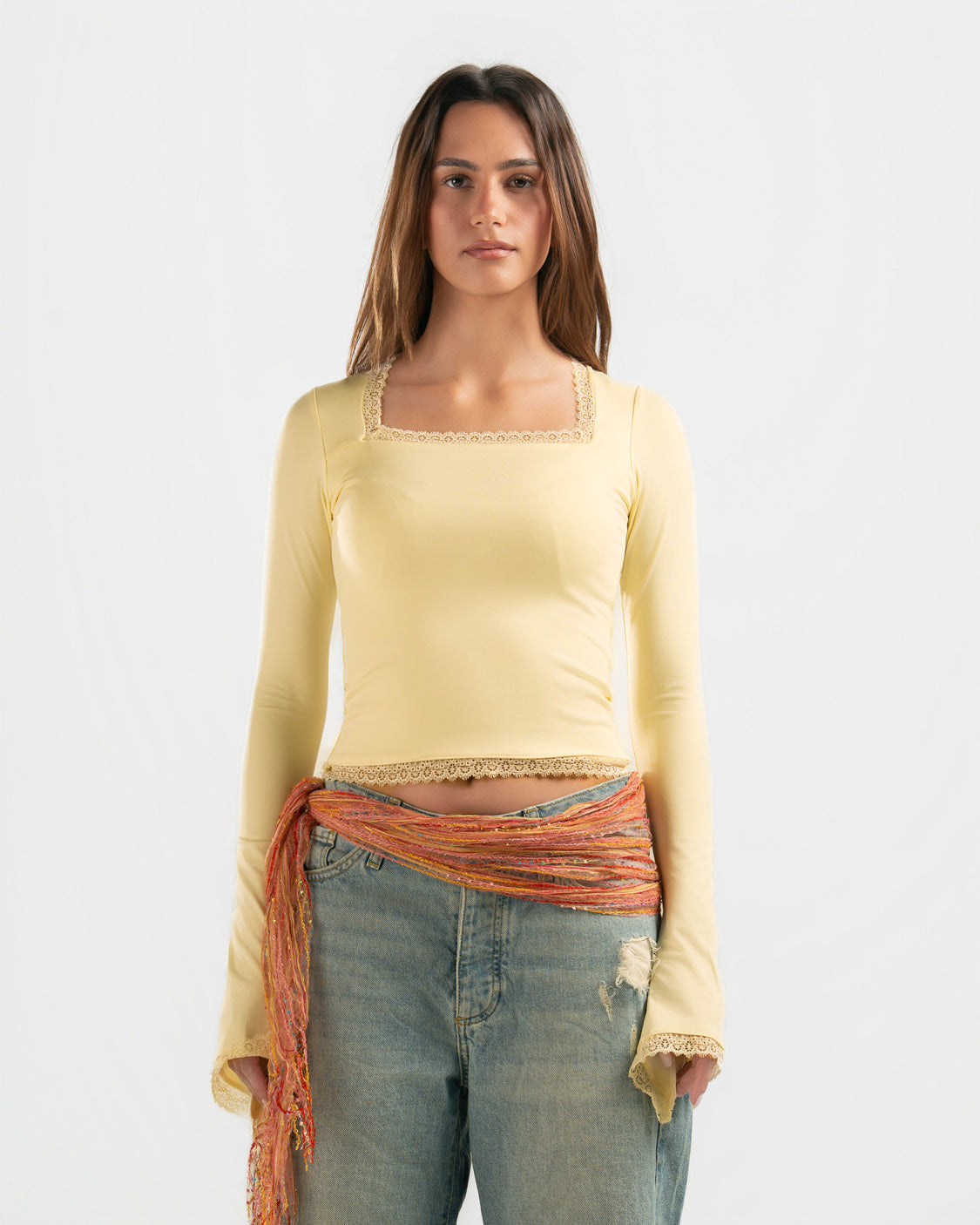 BUTTER YELLOW SQUARE LACE TOP