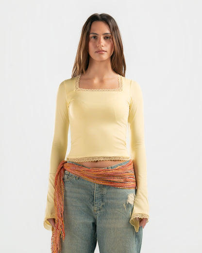 BUTTER YELLOW SQUARE LACE TOP