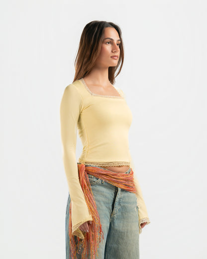 BUTTER YELLOW SQUARE LACE TOP
