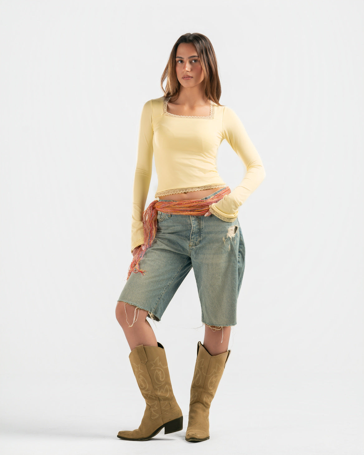 BUTTER YELLOW SQUARE LACE TOP