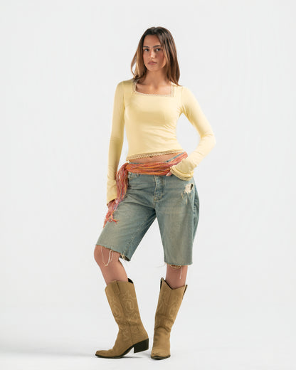 BUTTER YELLOW SQUARE LACE TOP