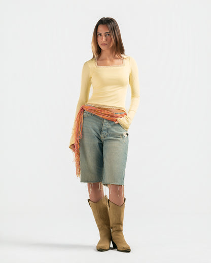 BUTTER YELLOW SQUARE LACE TOP