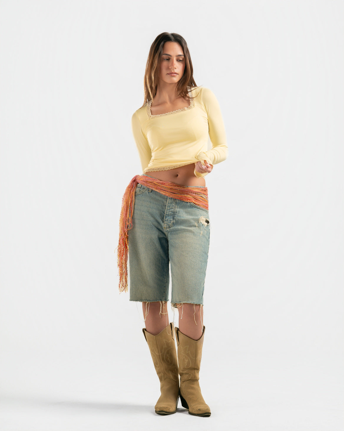 BUTTER YELLOW SQUARE LACE TOP