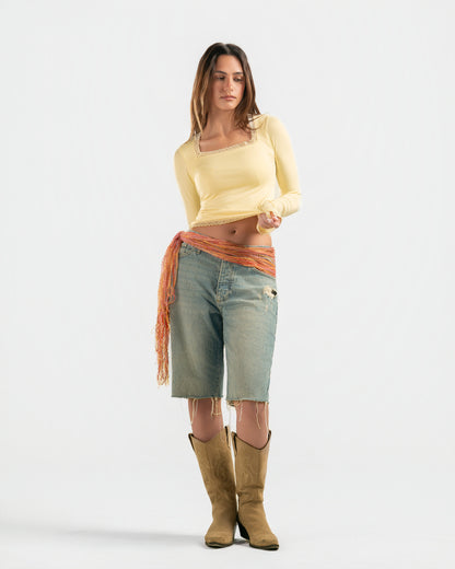 BUTTER YELLOW SQUARE LACE TOP