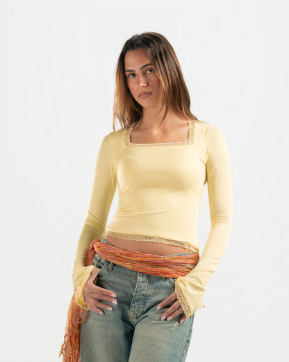 BUTTER YELLOW SQUARE LACE TOP