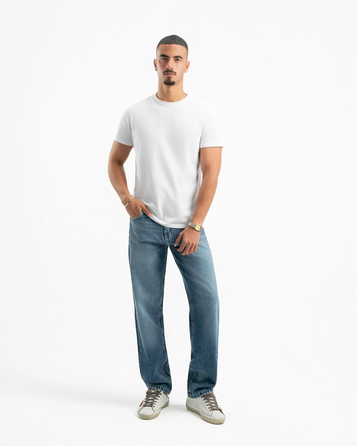 Mid Blue Men Straight Jeans