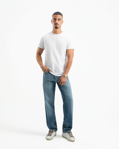 Mid Blue Men Straight Jeans