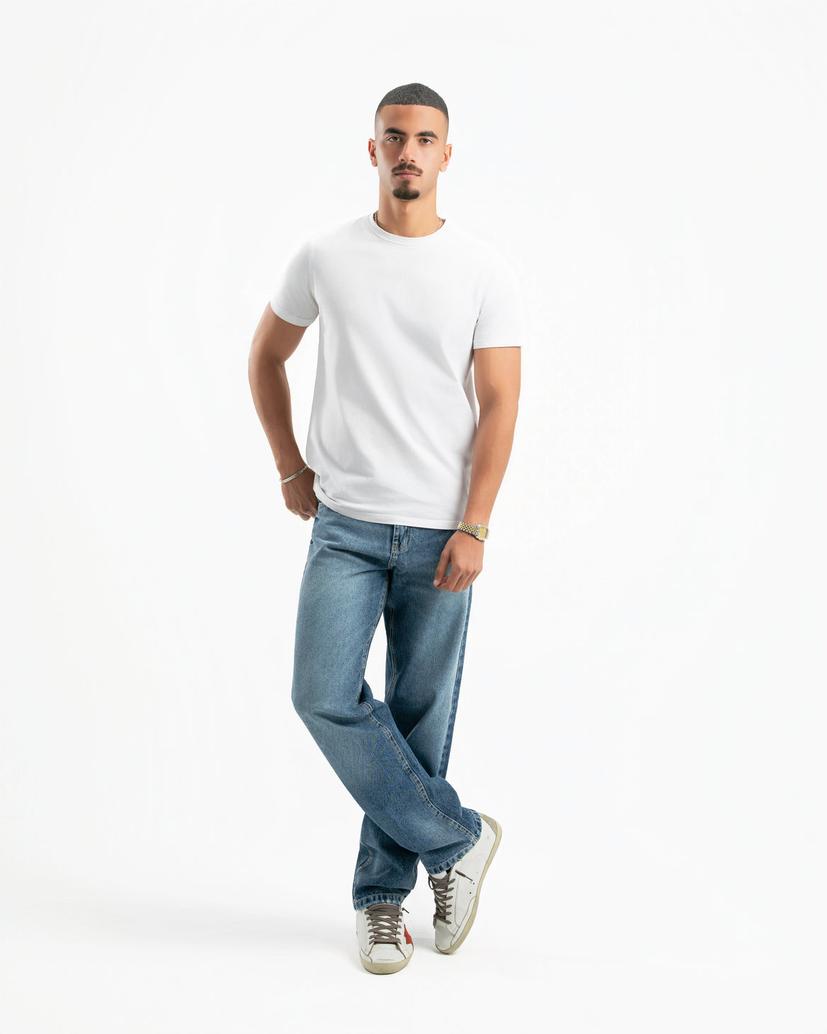 Mid Blue Men Straight Jeans