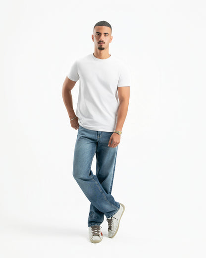 Mid Blue Men Straight Jeans