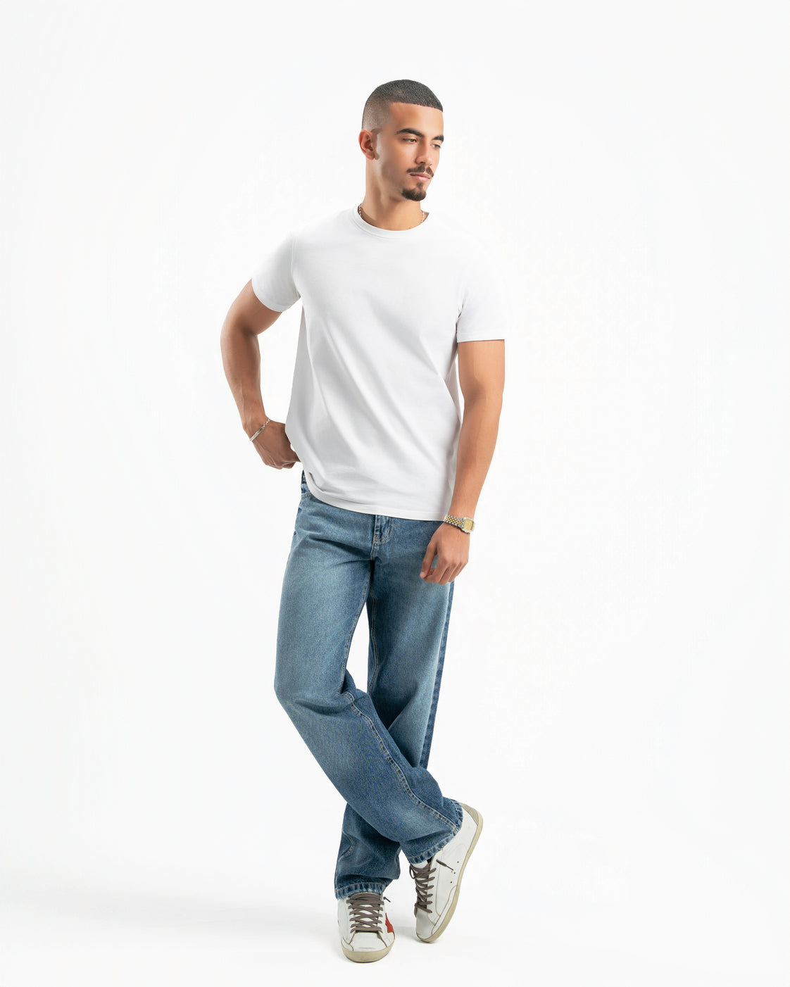 Mid Blue Men Straight Jeans