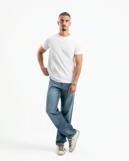 Mid Blue Men Straight Jeans
