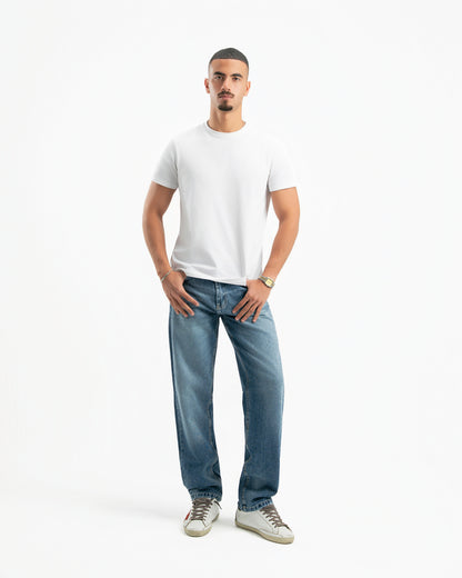 Mid Blue Men Straight Jeans