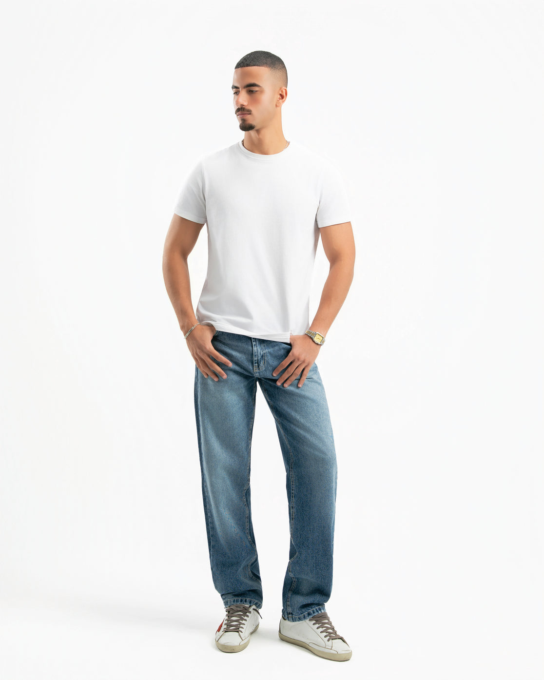 Mid Blue Men Straight Jeans