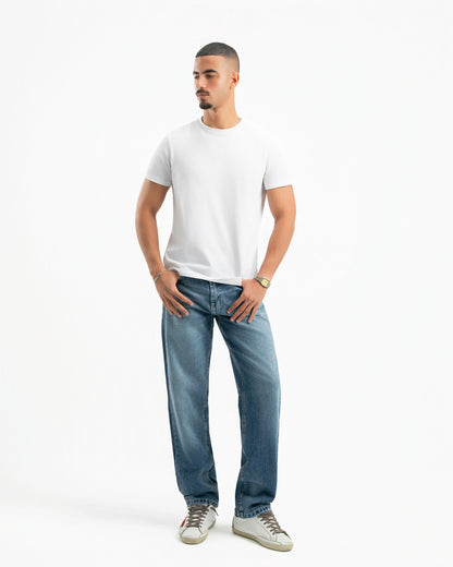 Mid Blue Men Straight Jeans
