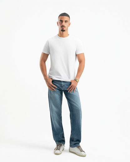 Mid Blue Men Straight Jeans
