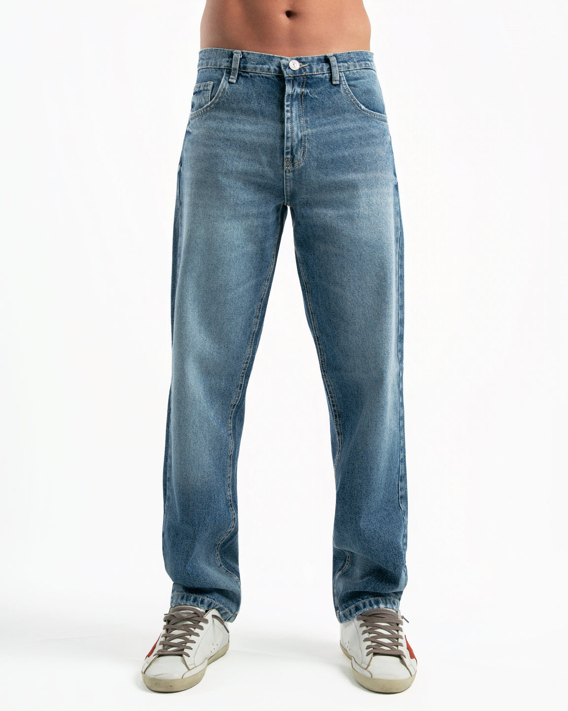 Mid Blue Men Straight Jeans