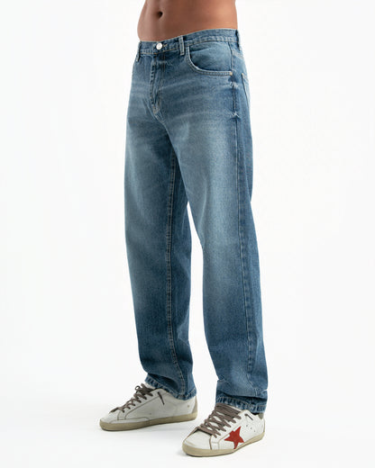 Mid Blue Men Straight Jeans