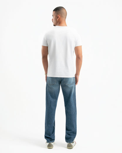 Mid Blue Men Straight Jeans