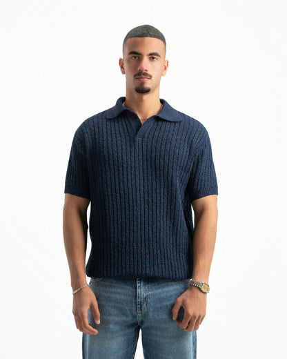 NAVY RIBBED KNIT POLO