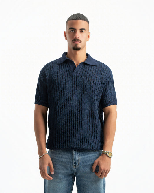 NAVY RIBBED KNIT POLO