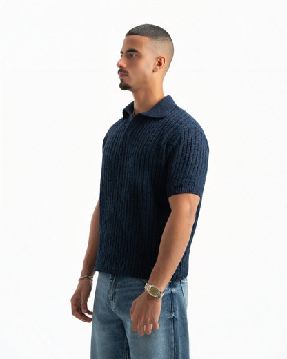 NAVY RIBBED KNIT POLO