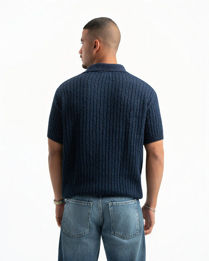 NAVY RIBBED KNIT POLO