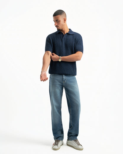 NAVY RIBBED KNIT POLO