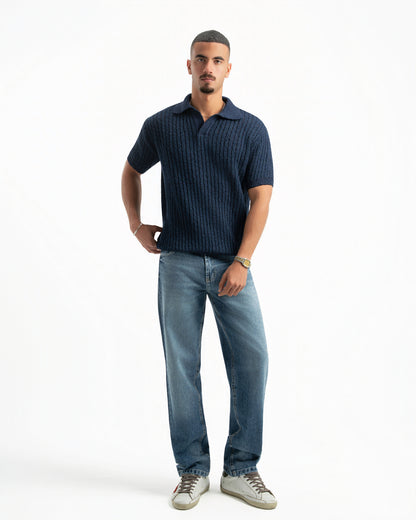 NAVY RIBBED KNIT POLO