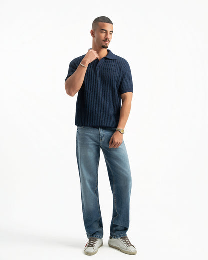 NAVY RIBBED KNIT POLO