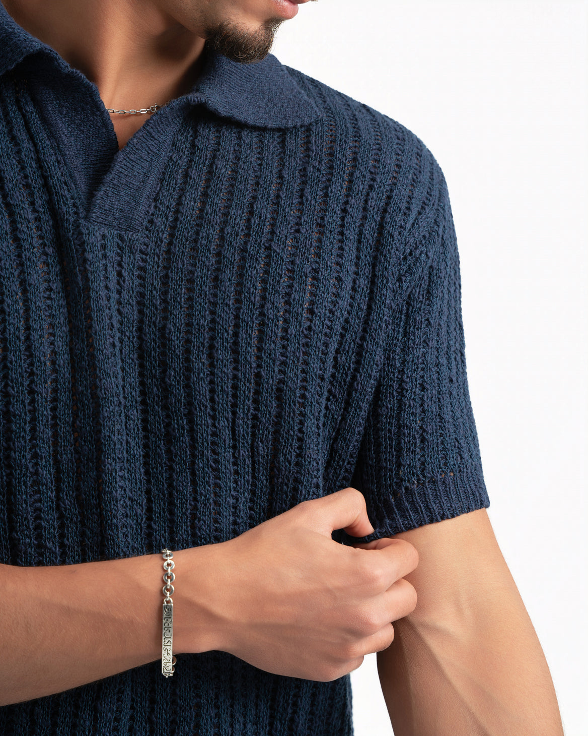 NAVY RIBBED KNIT POLO