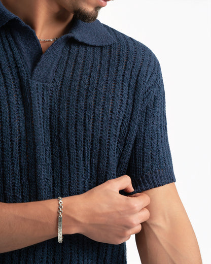 NAVY RIBBED KNIT POLO