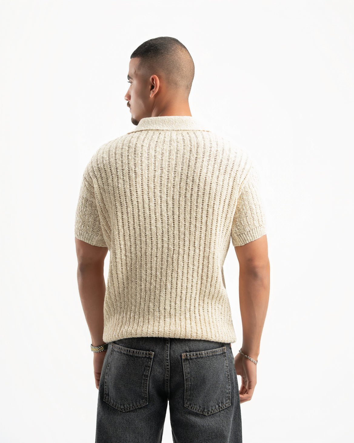 BEIGE RIBBED KNIT POLO