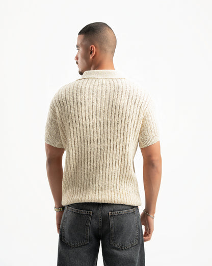 BEIGE RIBBED KNIT POLO