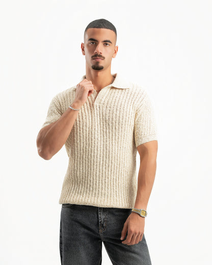 BEIGE RIBBED KNIT POLO