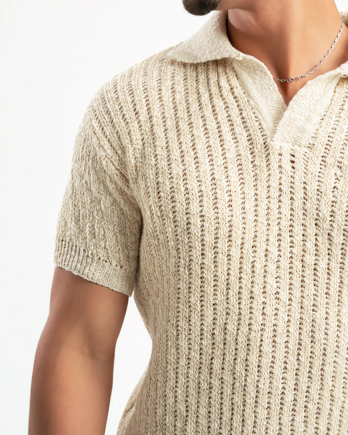 BEIGE RIBBED KNIT POLO
