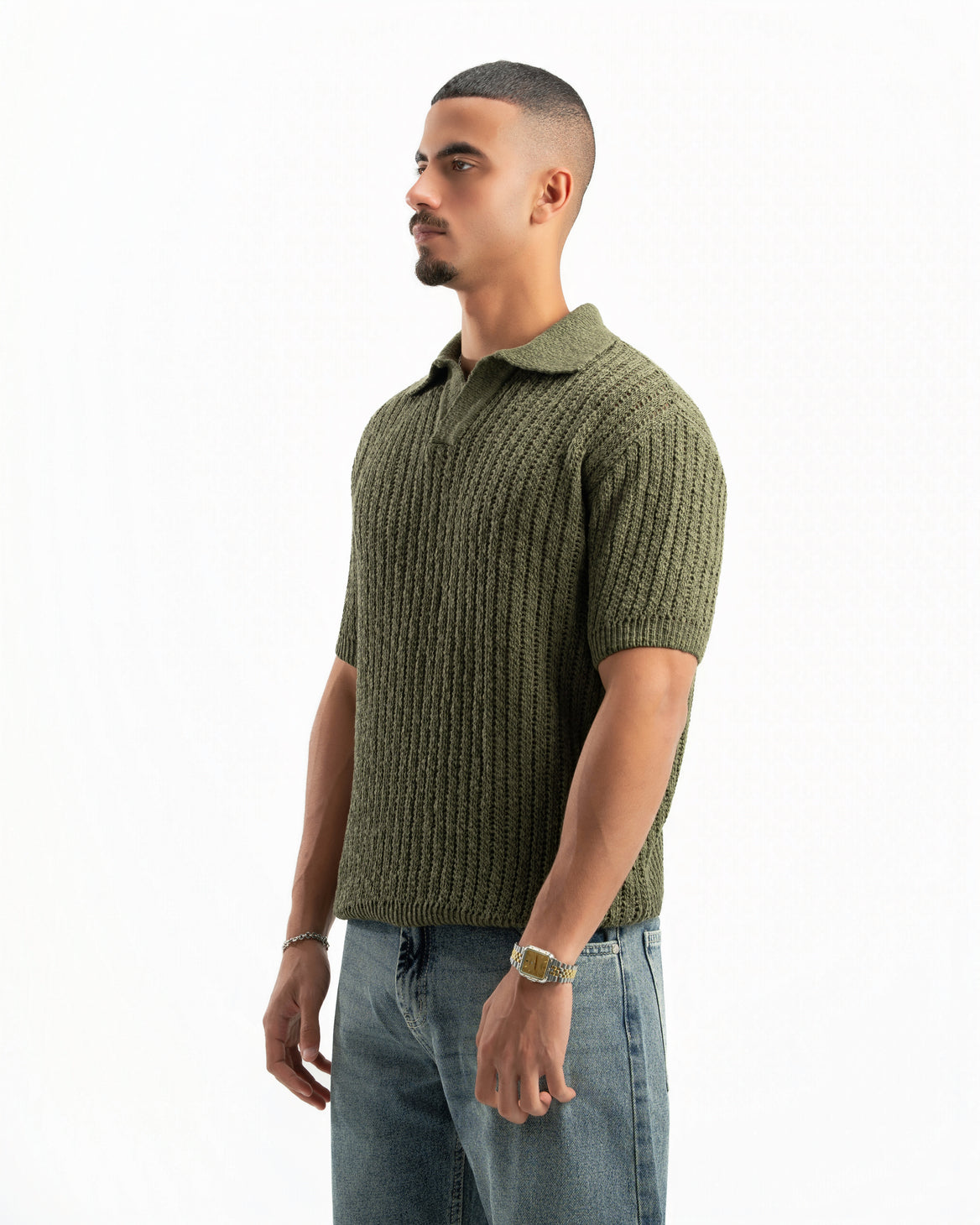 OLIVE RIBBED KNIT POLO