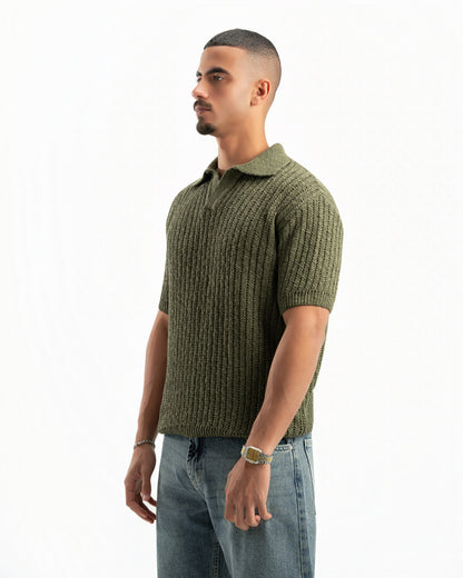 OLIVE RIBBED KNIT POLO