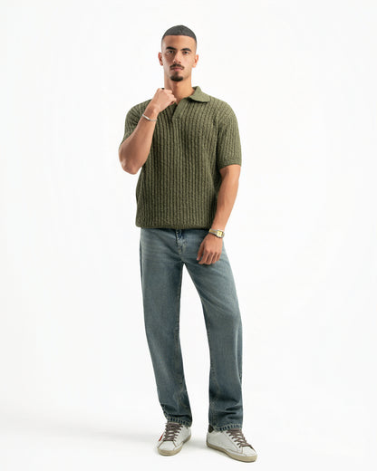 OLIVE RIBBED KNIT POLO