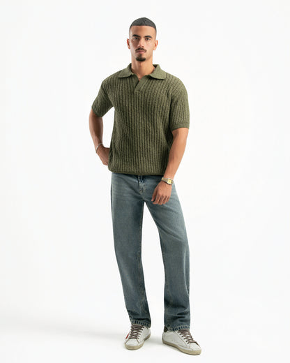 OLIVE RIBBED KNIT POLO