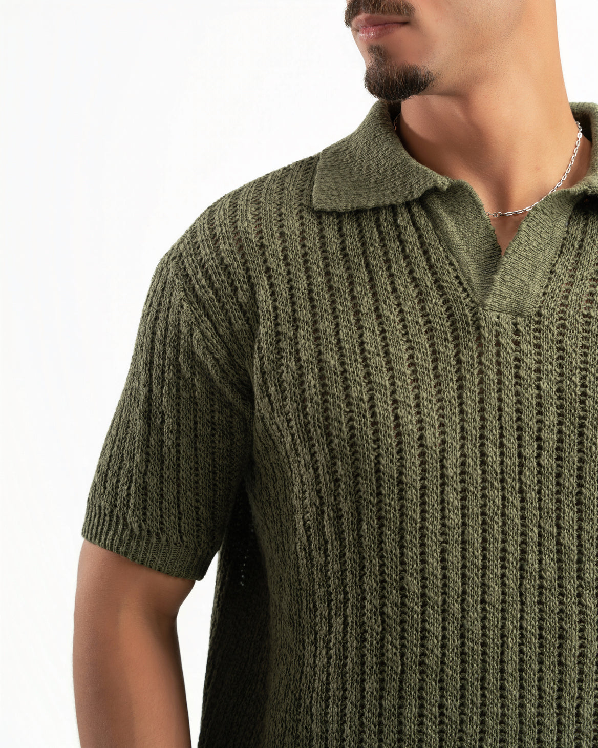 OLIVE RIBBED KNIT POLO