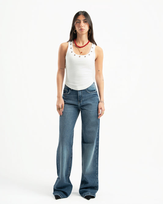 Mid Blue Women Straight Jeans