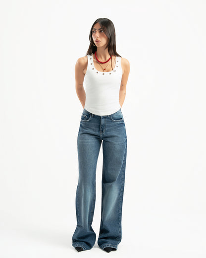 Mid Blue Women Straight Jeans